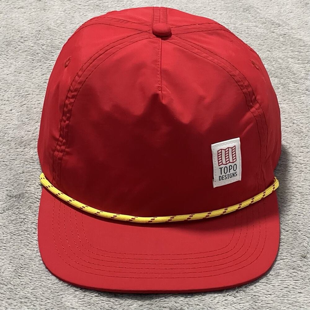 Topo Designs Hat Red Nylon Strapback Camper Skateboard Style Buckle Yellow Rope